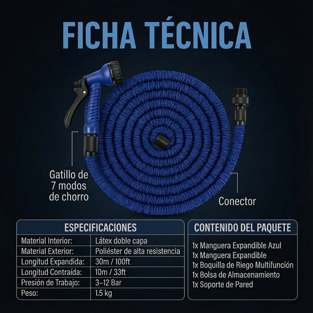 HydroFlex Pro™ | Manguera Expandible de 30 Metros